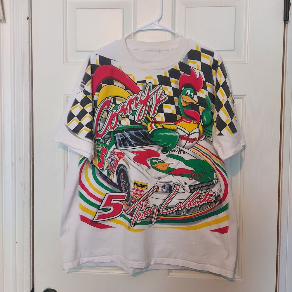 Vintage 1998 Terry Labonte Kelloggs Racing T-Shirt All Over Print Mens XL White